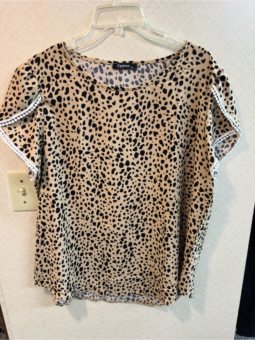 Beige Leopard Print Short Sleeve Blouse